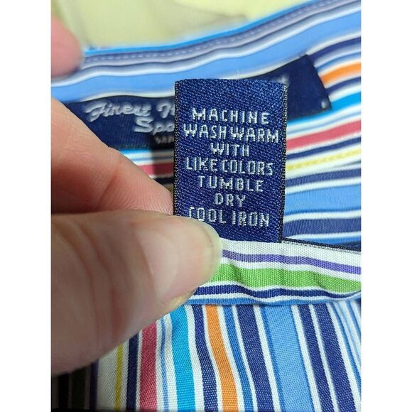 Paul Frederick Men's 100% Cotton Striped Button Front Long Sleeve Shirt Medium - Picture 5 of 5